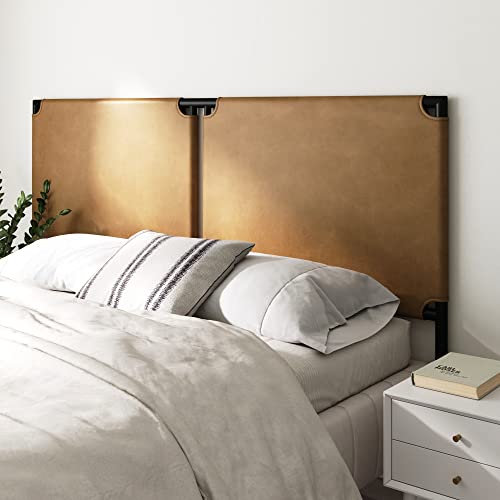 Nathan James Aspen Metal Leather Wrapped Headboard, King, Brown/Black