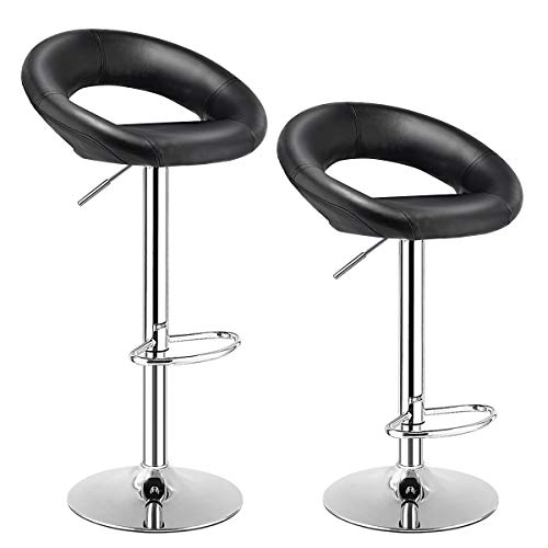 COSTWAY Bar Stools, Set of 2 Modern Swivel Adjustable Barstool, PU Leather Backless Stools, with Chrome Plated Footrest and Base, for Kitchen, Bistro, Pub, Black