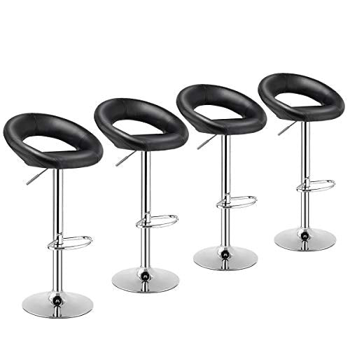 COSTWAY Bar Stools, Set of 4 Modern Swivel Adjustable Barstool, PU Leather Backless Stools, with Chrome Plated Footrest and Base, for Kitchen, Bistro, Pub, Black