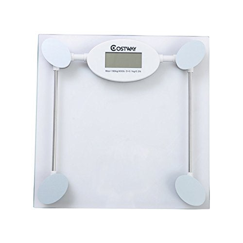 Costway Digital Body Weight Bathroom Scale with Step-On Technology, 400 Pounds, Glass Top, Large LED Display, Precision Measurements (Square)