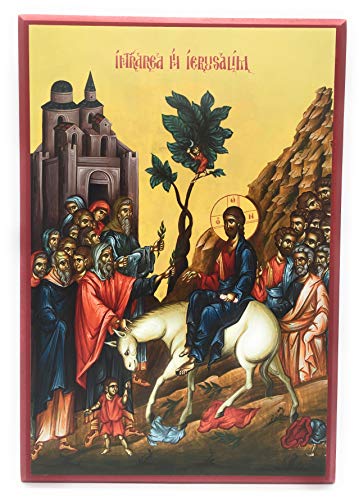 Wooden Byzantine Orthodox Christian Icon Entry of Our Lord Jesus Christ into Jerusalem/Palm Sunday (13" x 19")