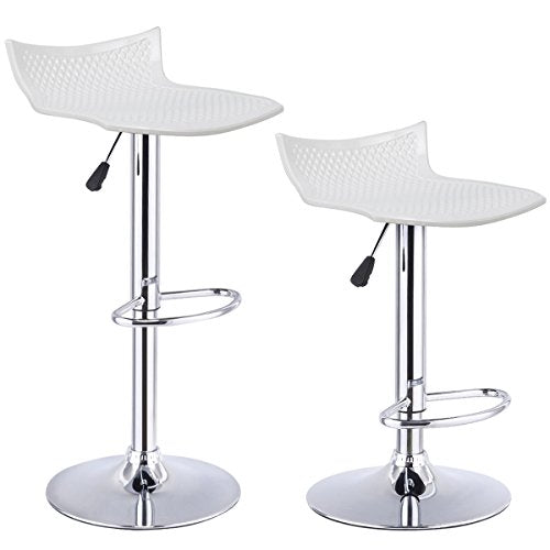 COSTWAY Bar Stools Set of 2 Adjustable Swivel ABS Seat Pub Kitchen Dinning Chair (White)