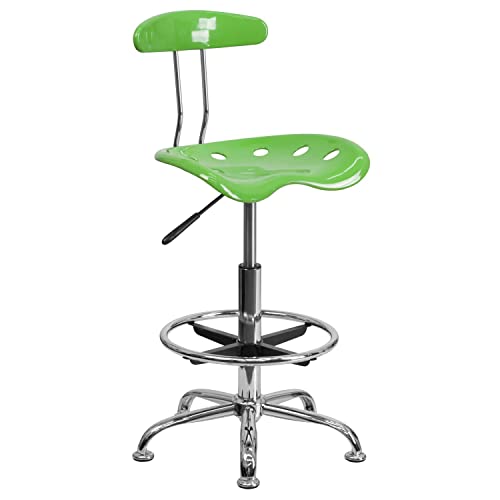 Flash Furniture Vibrant Spicy Lime and Chrome Drafting Stool with Tractor Seat