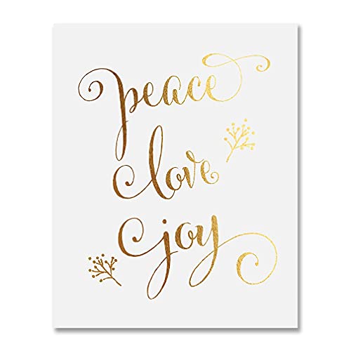 DIGIBUDDHA Peace Love Joy Gold Foil Print 8x10" Winter Holiday Quote Poster Metallic Wall Art Decor C8