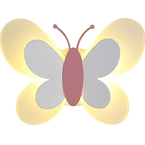 Wall Lights,Kids Wall Lights LED Indoor Night Light Creative Butterfly Design Children's Wall Lamp Bedroom Bedside Lamp 15W for Boy Girl Room Wall Decoration Lighting (White&Pink