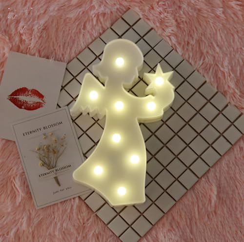 Star Marquee Sign Lights, LED Marquee Letter Lights Sign Marquee Night Light for Kids Room Lamp Battery Operated (White Angel)