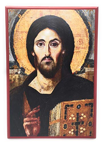 Wooden Greek Orthodox Christian Icon 6th Century Jesus Christ Pantocrator from St Catherine Monastery in Sinai (13" x 19")