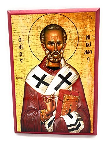 Wooden Greek Orthodox Christian Icon Saint Nicholas of Myra the Wonderworker (9" x 13")