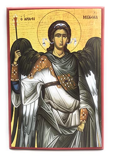 Wooden Greek Orthodox Christian Icon Saint Archangel Michael (13" x 19")