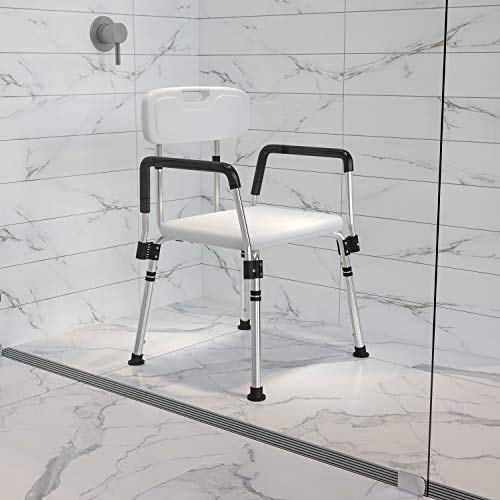 Flash Furniture HERCULES Series 300 Lb. Capacity Adjustable White Bath & Shower Chair with Quick Release Back & Arms