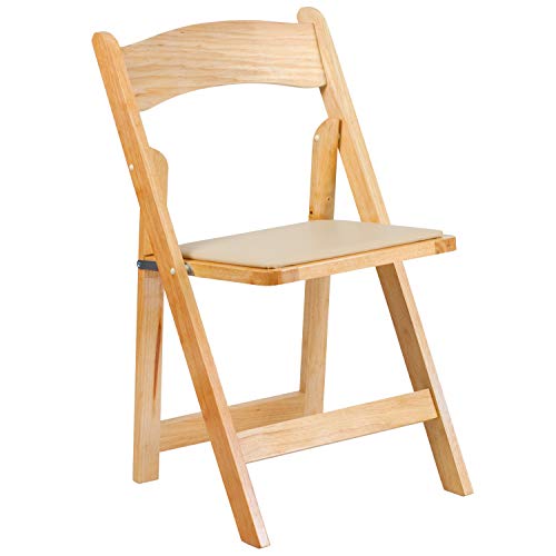 Flash Furniture HERCULES Series Natural Wood Folding Chair with Vinyl Padded Seat