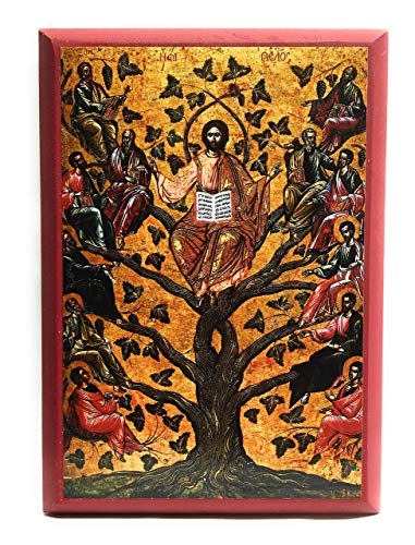 Wooden Greek Orthodox Christian Icon Jesus Christ The True Vine (4.5" x 6.5")