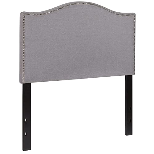 Flash Furniture Lexington Upholstered Twin Size Headboard with Accent Nail Trim in Light Gray Fabric