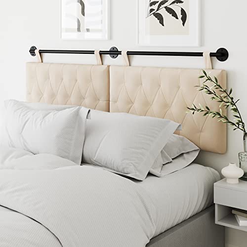 Nathan James Remi Tufted Wall Mount Hanging Headboard, King, White Cloud/Black