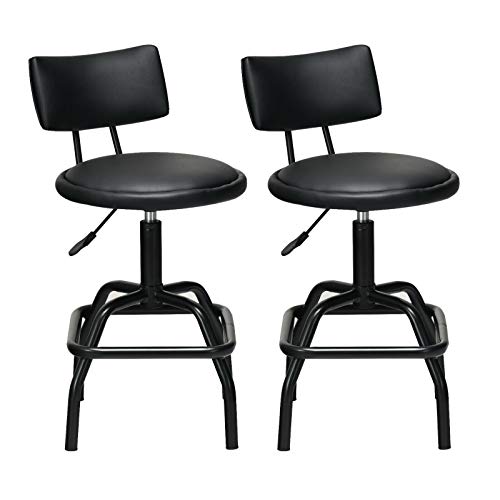 COSTWAY Adjustable Height Bar Stool, 360 Degree Swivel, Modern Guitar Stool for High Ergonomic Seating, with PU Leather Cushion, Heavy Duty Steel Frame for Bar, Shop and Music, Garage, Black