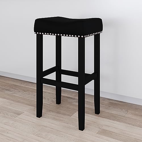 Nathan James Hylie Nailhead Wood Pub-Height Kitchen Counter Bar Stool 29", Black