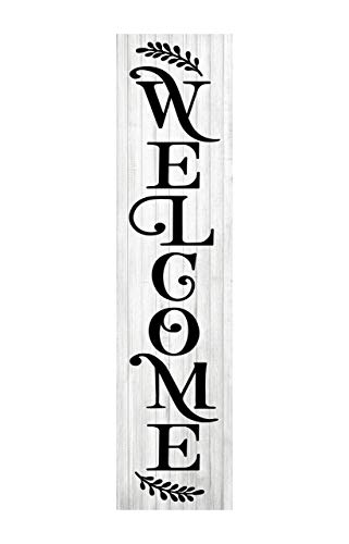 24 Inch (2 Foot Tall) Black and White Welcome Vertical Indoor Wood Print Sign