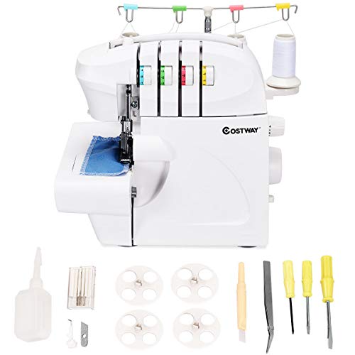 Costway Serger, Overlock Sewing Machine for professional finish, with 2 Needle 2-3-4 Thread Capability and Differential Feed, including Cover Stitch, Auto Tension, and Presser Foot Pressure Adjustment