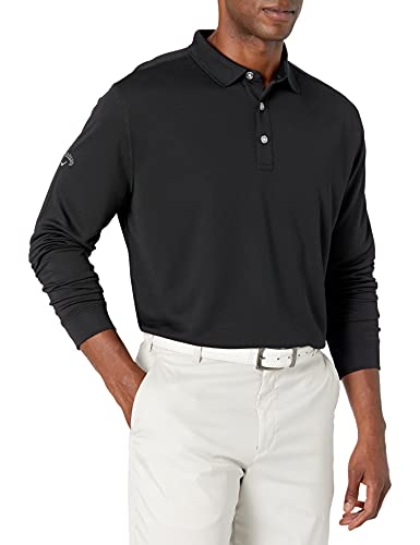 Callaway Men's Opti-Dri Long Sleeve Polo Shirt, Uv Block Sun Protection, Performance Shirts For Men, Classic Fit, Extended Sizing (Sizes Xs-4Xl), Black, X-Small