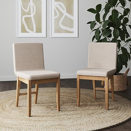 Nathan James Modern Upholstered, Set of 2, Natural Flax/Light Brown - Gracie Dining Chair