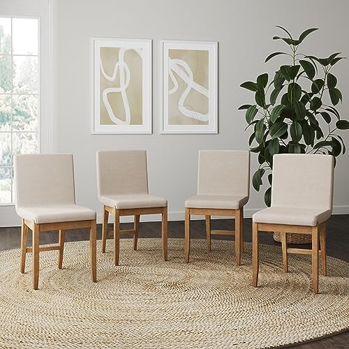 Nathan James Modern Upholstered, Set of 4, Natural Flax/Light Brown - Gracie Dining Chair