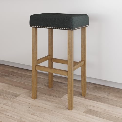 Nathan James 21414 Hylie Nailhead Wood Pub-Height Kitchen Counter Bar Stool 29", Gray/Light Brown, Set of 4