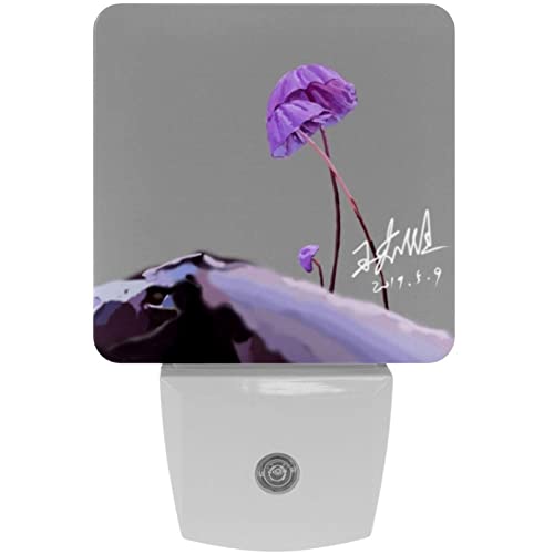 2 Pack Plug-in Nightlight LED Night Light Purple Mushroom Skirt, Dusk-to-Dawn Sensor for Kid's Room Bathroom, Nursery, Kitchen, Hallway