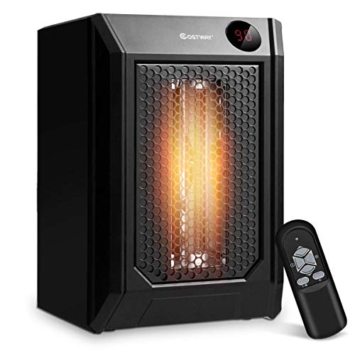 COSTWAY Electric Space Heater, 750/1500 Watt Portable Infrared Quartz Heater, Digital Heater with Remote, Digital Thermostat, 12H Timer, Quiet and Fast Heating for Home and Office