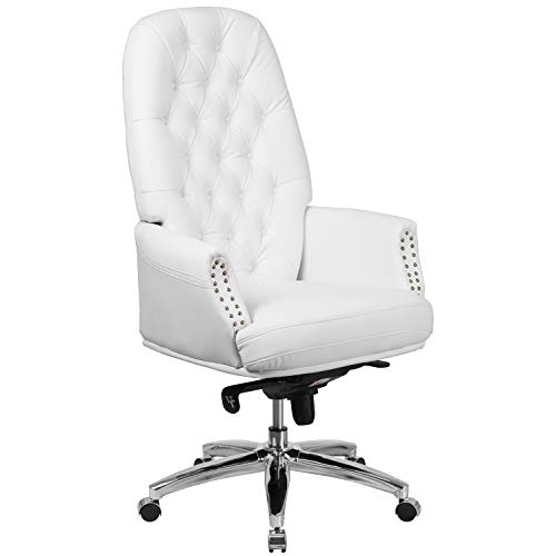 Flash Furniture Hansel High Back Traditional Tufted White LeatherSoft Multifunction Executive Swivel Ergonomic Office Chair with Arms