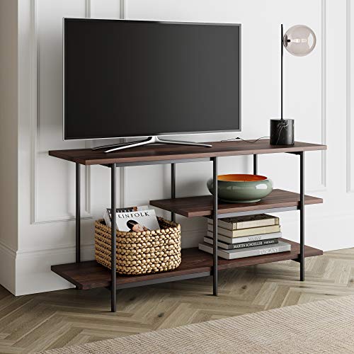 Nathan James Modern TV Stand Adler 3-Tier Media Console Entertainment Center with Storage Shelves, Warm Walnut