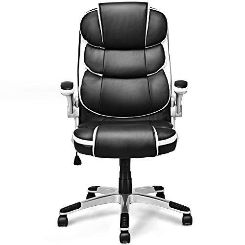 COSTWAY Ergonomic Office Chair, PU Leather Desk Chair with High Back and Adjustable Armrest, 360 Rotation Wheels Executive Chair Ideal for Office, Home