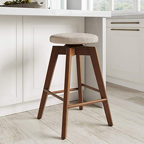 Amalia Backless Kitchen Counter Height Bar Stool, Solid Wood with 360 Swivel Seat Antique Coffee/Natural Wheat