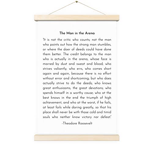 The Man in the Arena Hanging Canvas Print Framed Wall Art Sign, Graduation Gifts 2023, Theodore Roosevelt Speech, Inspirational Quote (Man in the Arena - Natural Frame)