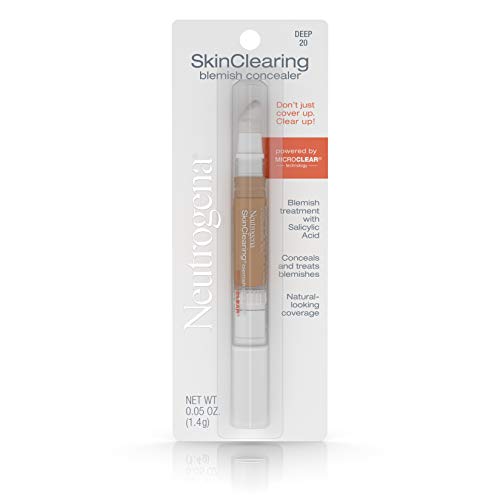 Neutrogena SkinClearing Blemish Concealer Face Makeup with Salicylic Acid Acne Medicine, Non-Comedogenic and Oil-Free Concealer Helps Cover, Treat & Prevent Breakouts, Deep 20,.05 Oz