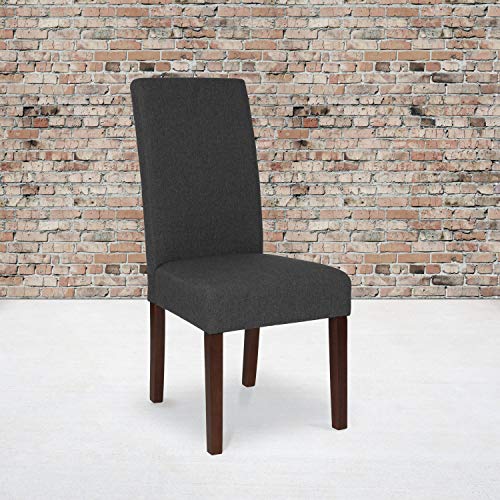 Flash Furniture Set of 2 Greenwich Series Gray Fabric Upholstered Panel Back Mid-Century Parsons Dining Chairs