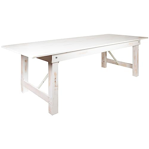 Flash Furniture Hercules Commercial Grade Farmhouse Dining Table | Solid Pine Foldable Table for 10 in Antique Rustic White | Rustic Charm for Home and Events