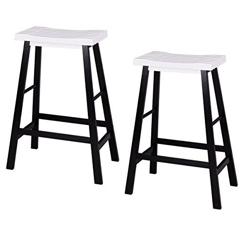 COSTWAY Wood 29-Inch Saddle Seat Counter Stool Vintage Dining Kitchen Pub Chair Counter Height Barstool, Set of 2