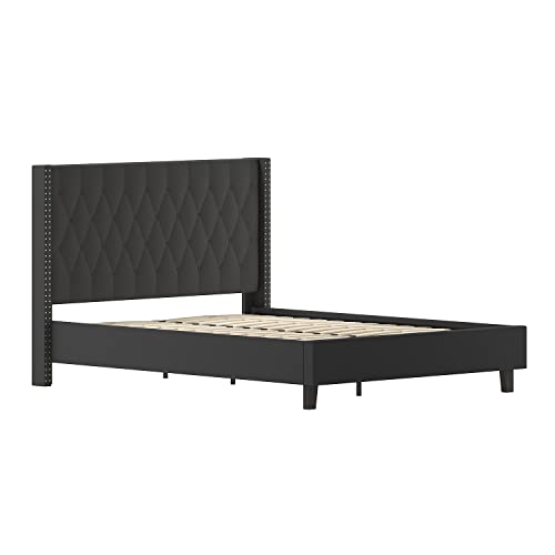 Flash Furniture Riverdale Queen Size Tufted Upholstered Platform Bed in Black Fabric