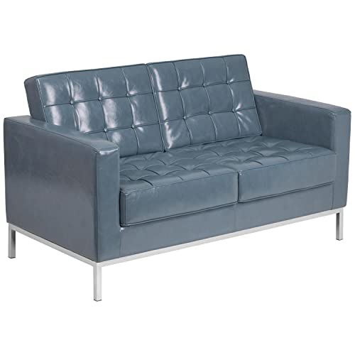 Flash Furniture HERCULES Lacey Series Contemporary Gray LeatherSoft Loveseat with Stainless Steel Frame