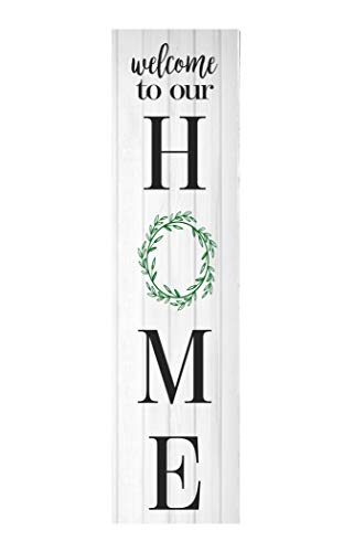 24 Inch (2 Foot Tall) Laurel Wreath Welcome to Our Home Vertical Indoor Wood Print Sign