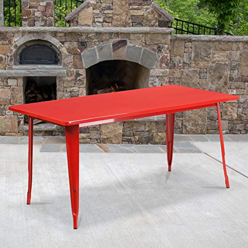 Flash Furniture Charis Commercial Grade 31.5" x 63" Rectangular Red Metal Indoor-Outdoor Table