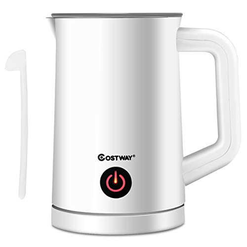 COSTWAY Milk Frother, Electric Automatic Stainless Steel_Non-Stick Interior, Milk Steamer Foamer for Coffee, Latte, Cappuccino with Handheld (White)