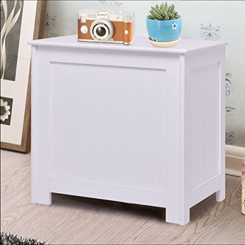 Costway White Wood Laundry Clothes Hamper Storage Basket Bin Organizer Sorter Lid Decor