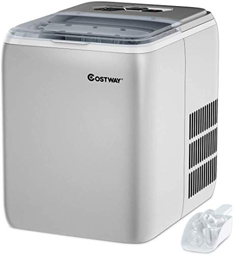 COSTWAY Ice Maker Countertop with Self-Clean Function, Make 44 Lbs Ice in 24 Hours, Ice Cubes Ready in 8.5 Mins, Ideal for Bar Home and Office, Portable Ice Machine with Ice Scoop and Basket, Sliver