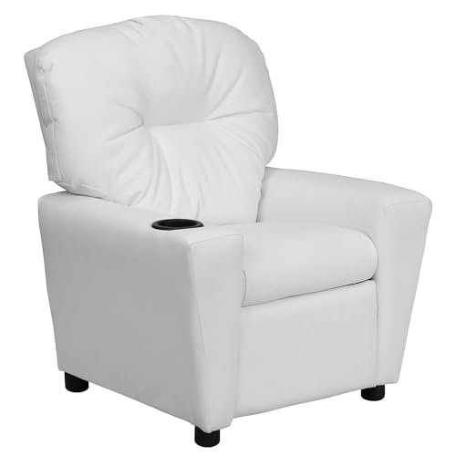 Flash Furniture Chandler Contemporary White Vinyl Kids Recliner with Cup Holder