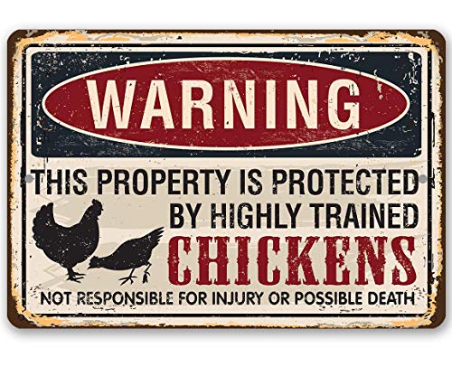 Chicken Coop Sing - Property Protected Chickens - Funny No Trespassing Metal Sign, Farmhouse Decor and Country Home Display, Hen House Farm Decoration,