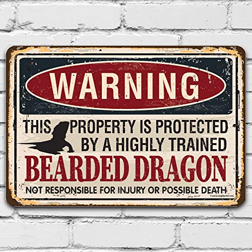 Bearded Dragon Metal Sign (8x12 Protected By Bearded Dragon) - Bearded Dragon Decorations Gift - Reptile Decorations for Your Reptile Room