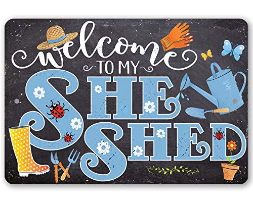 She Shed Sign - Blue - Metal Sign - Use Indoor/Outdoor Shed Art - She Shed Decor Gift, Funny Birthday Gifts for Women, Metal Shed Signs, Diva Den She Shed Decorations, Christmas Presents for Women