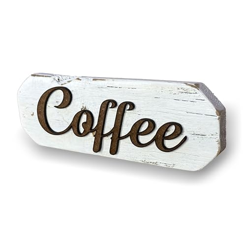 3D Sign, Made in USA, 100% Authentic Weathered Wood, Farmhouse Decor, Wall Art, Rustic Sign, Living Room Decor (White Washed Back, Coffee)