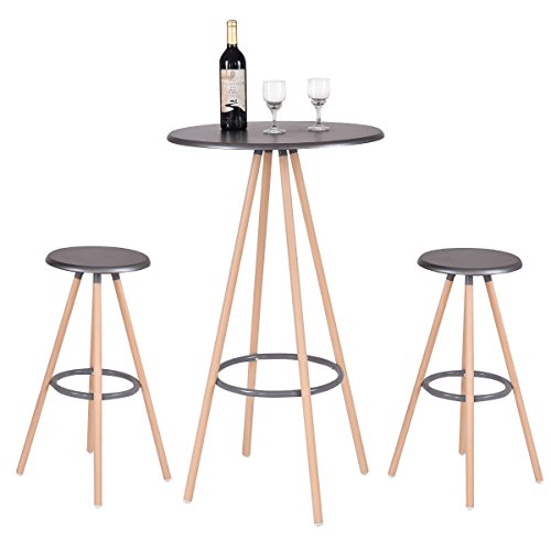 COSTWAY 3-Piece Bar Table Set w/ 2 Stools Bistro Indoor Kitchen Dining Furniture